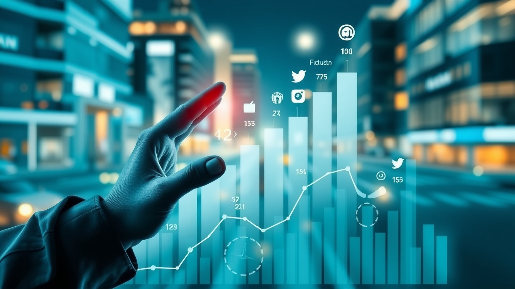 dynamic infographic of digital growth trend with bar charts and social media icons, digital marketing for small businesses