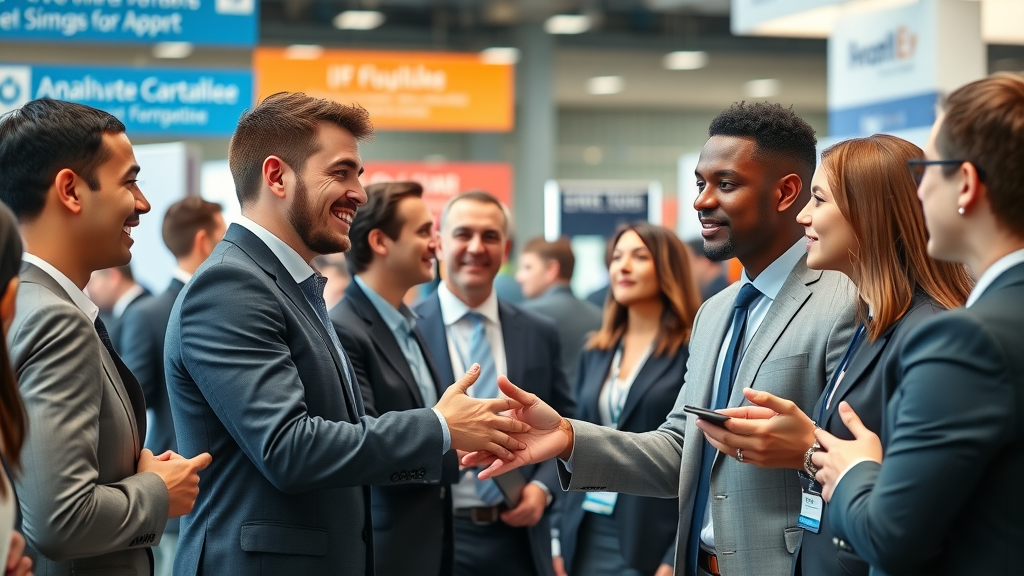 Business leaders networking at a vibrant B2B event for successful connections