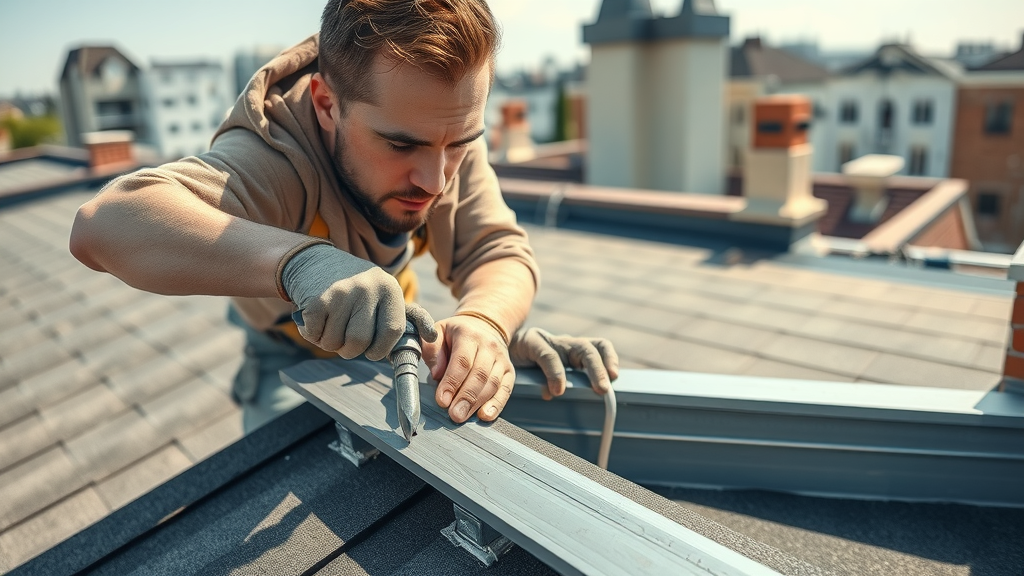 roofer installing drip edge and ridge cap for roof installation