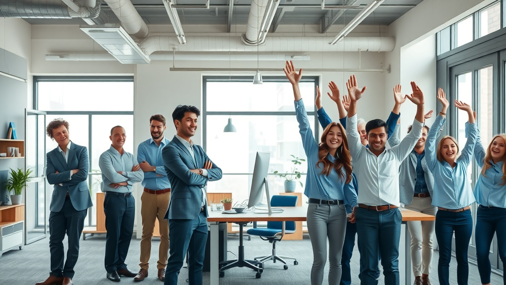 business transformation with marketing leadership on demand, before-and-after team success split scene