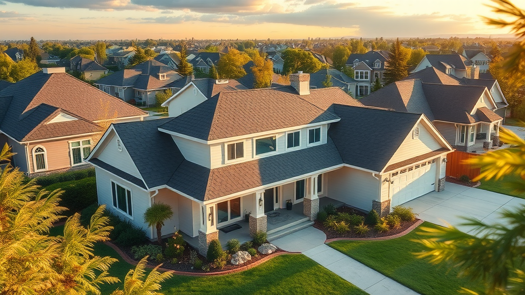Stunning modern home with a blend of roofing materials, types of roofs on display, elegant roof lines, modern architectural style