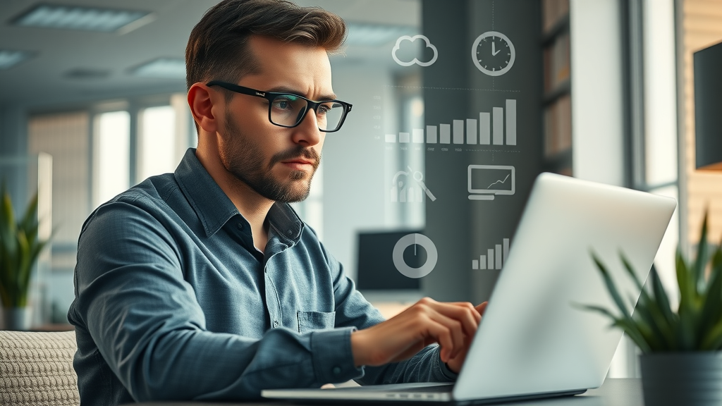 marketer analyzing search engine optimization analytics and data on laptop