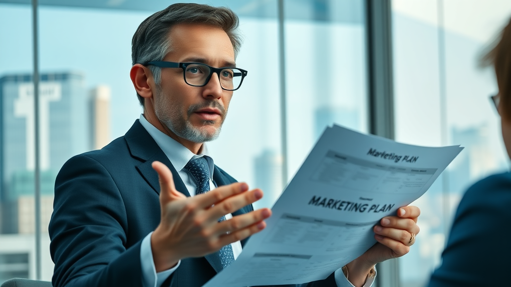 professional business leader presenting marketing plan, fractional chief marketing officer
