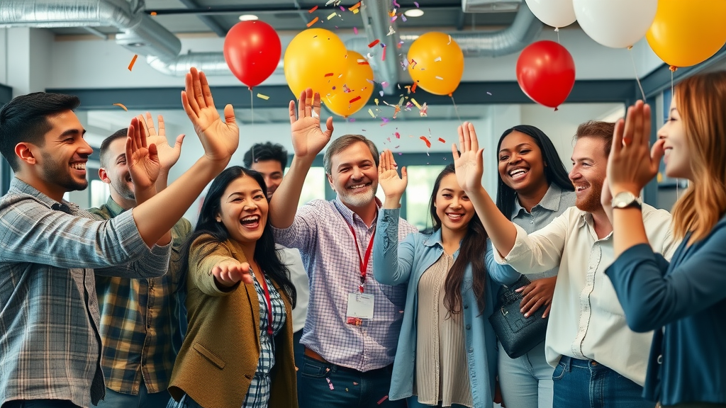 Diverse small business team celebrating 3X revenue growth from effective business leads strategy