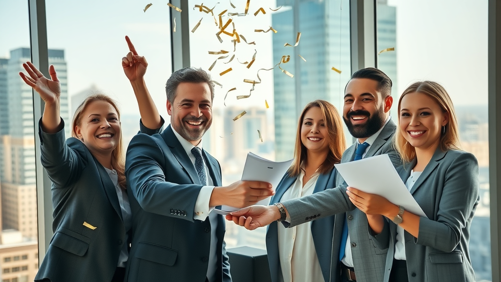 successful team celebrating quarterly results after hiring a fractional chief marketing officer