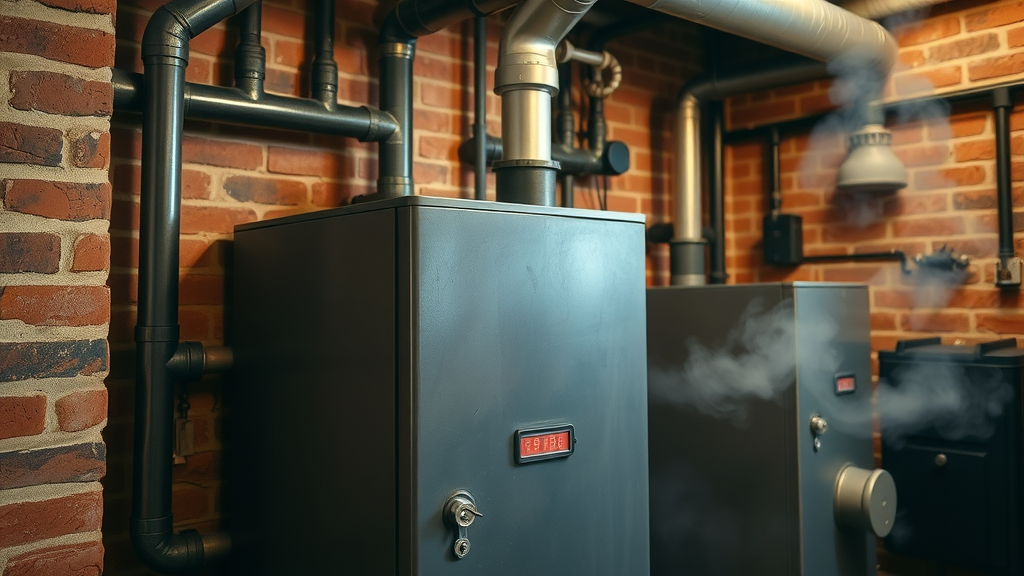 Energy efficient gas boiler operating safely with steam emission