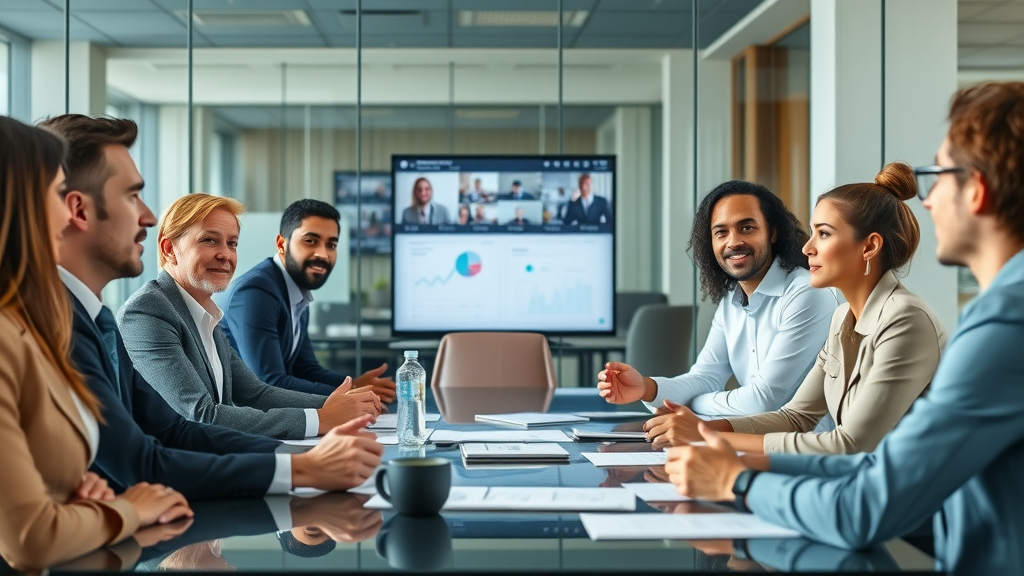 outsourced marketing leadership - confident executive marketing leader facilitating a strategic brainstorming session with a diverse marketing team in a modern office