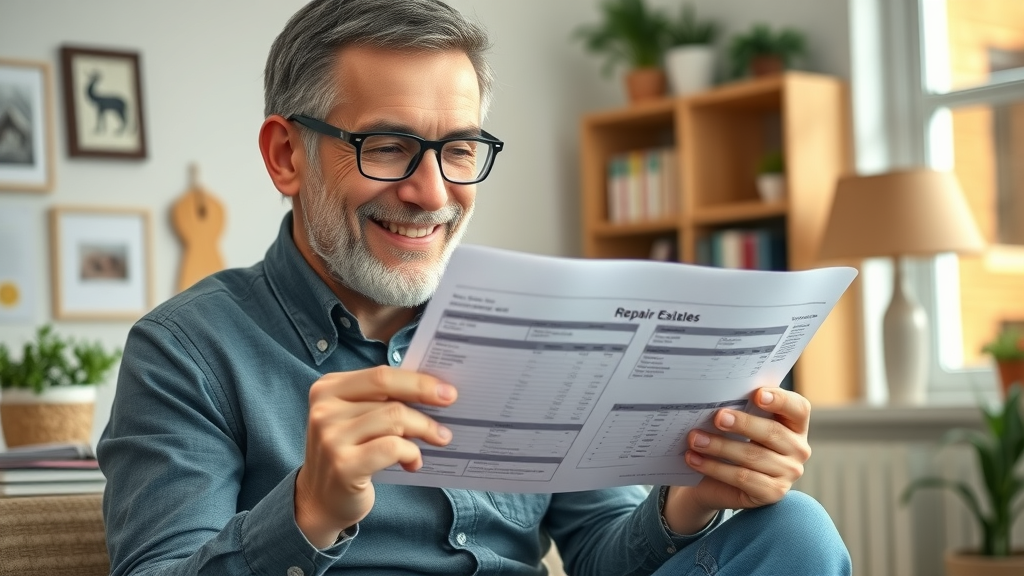 homeowner reviewing roof repair cost estimates tablet, roof repair savings, comparing roofing contractor quotes