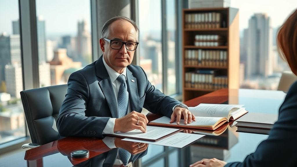 Professional real estate attorney in New England signing property documents with clients
