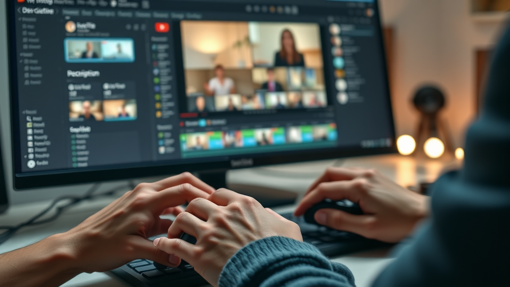 Video editor actively optimizing YouTube description, tags, and video thumbnails for improved rank