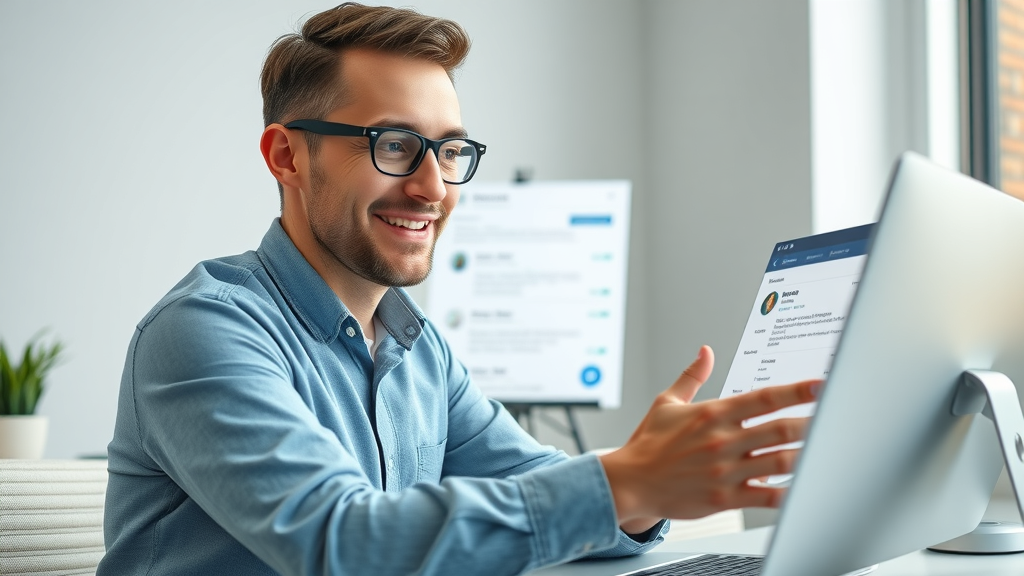 marketer personalizing email marketing campaigns with targeted lists and templates in a minimalist workspace