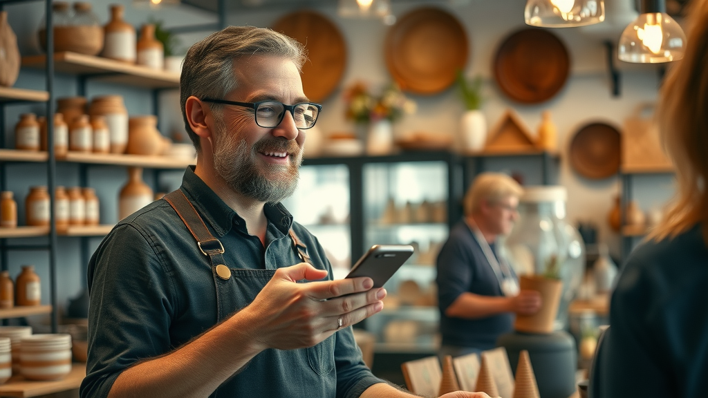 small business owner mobile phone mobile marketing customer interaction local market