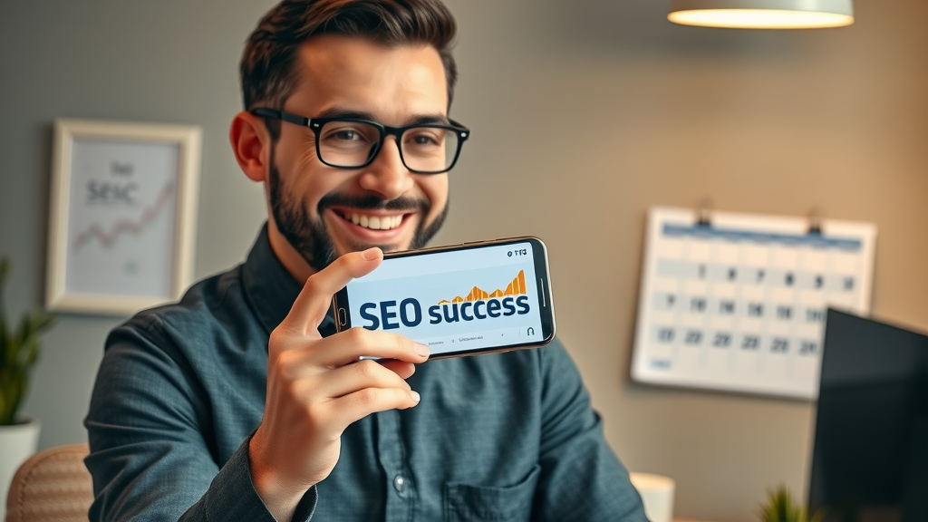 Entrepreneur calling about next steps for video SEO optimization, checking analytics on smartphone
