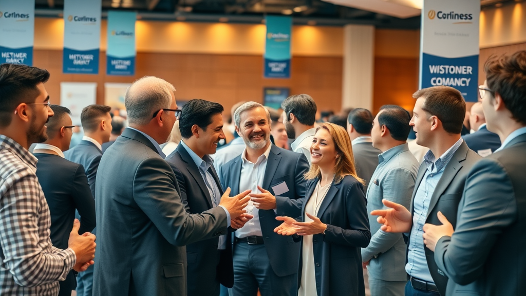 Business owners networking and exchanging ideas at small business development event