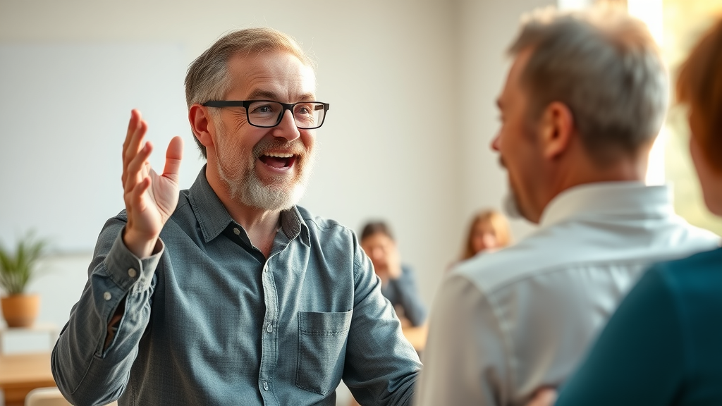 Motivated coach engaging an enthusiastic client during lively coaching session