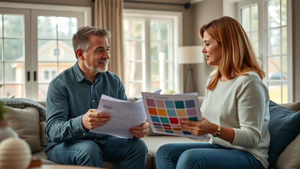 confident homeowner with professional painter, contract open, choosing painting company for house painting in Spokane WA