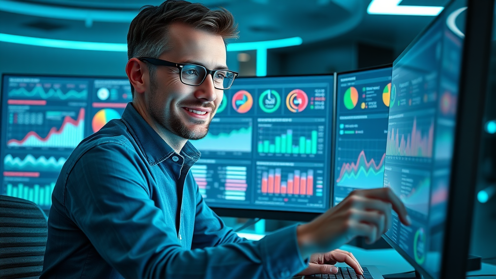 marketer analyzing A/B split test results for social media ad campaigns on a digital dashboard