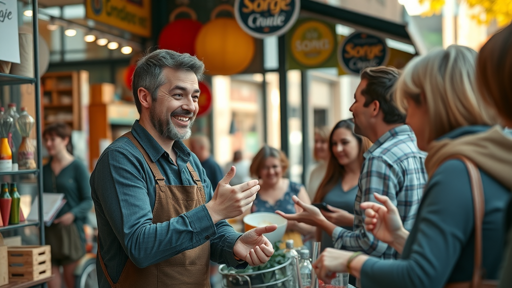 enthusiastic shopkeeper welcoming customers local business strategies