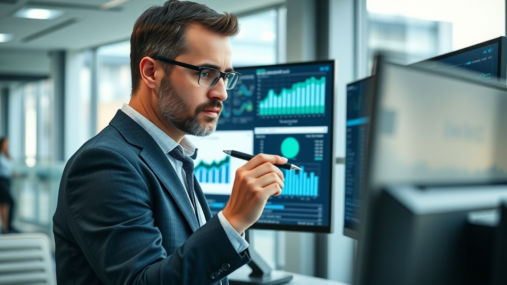 Video marketing trends analytics dashboard review, business analyst monitoring engagement and conversion metrics