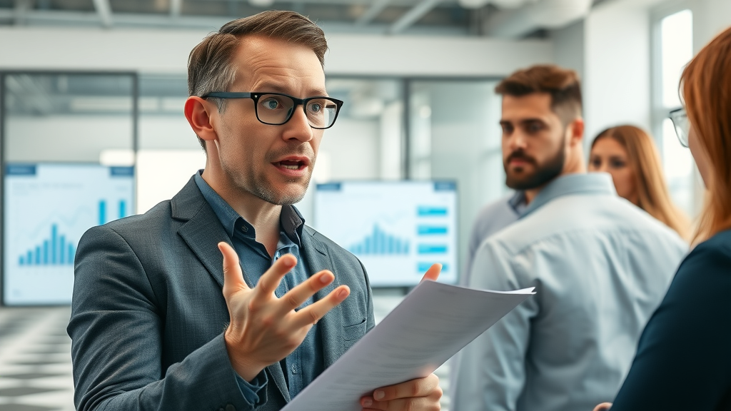 marketing manager concerned with poor campaign results in media planning and buying, modern office