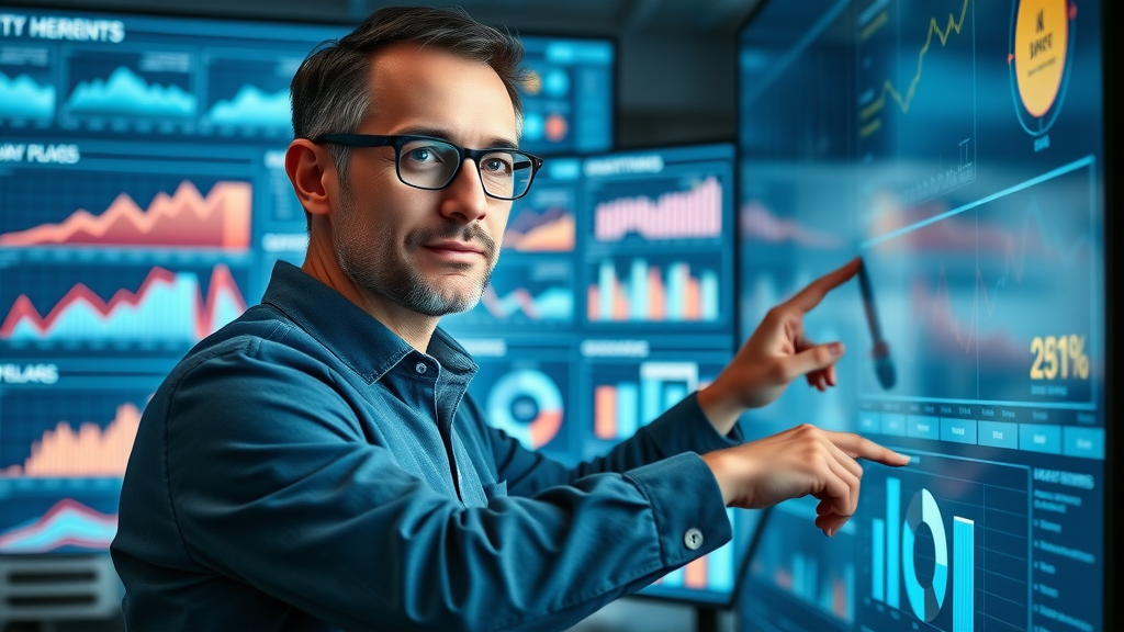 analytical marketing strategist interpreting data dashboards for stronger brand development