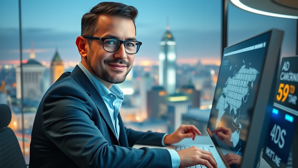 Business owner setting up geo-targeted social media ad campaign for local business growth