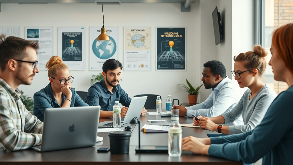 small business office diverse team collaborating on local networking solutions