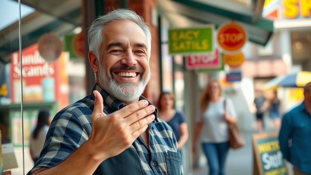 Excited Ohio small business owner celebrating increased foot traffic and local SEO success.