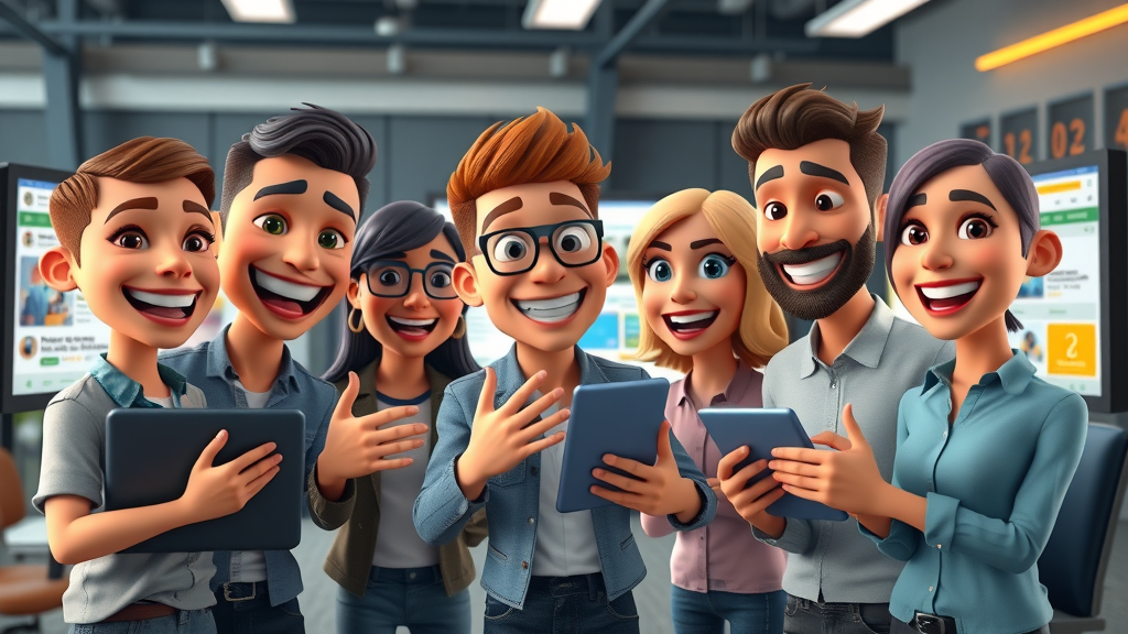 Digital marketing agency team collaborating on trending social media marketing campaigns with viral posts in modern studio