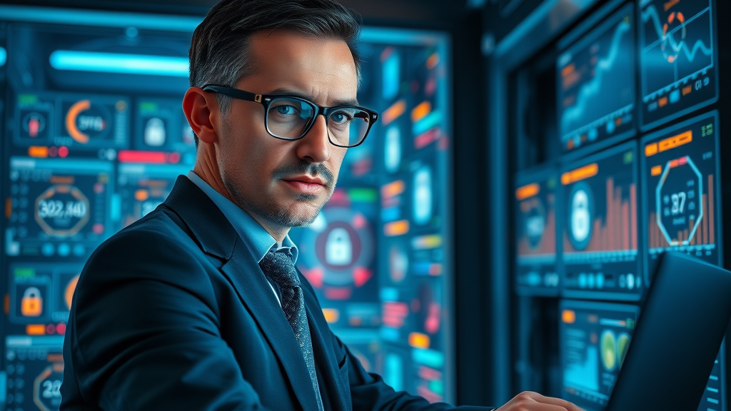 IT analyst monitoring encrypted ecommerce payment processing and secure server systems.