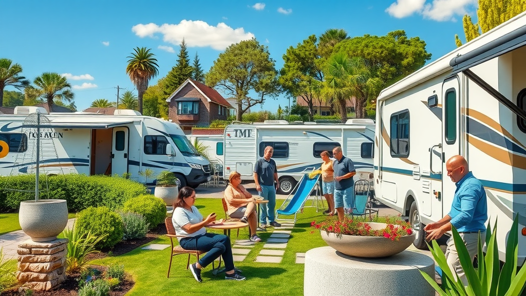 Modern RV park with high occupancy and vibrant community enjoying amenities.