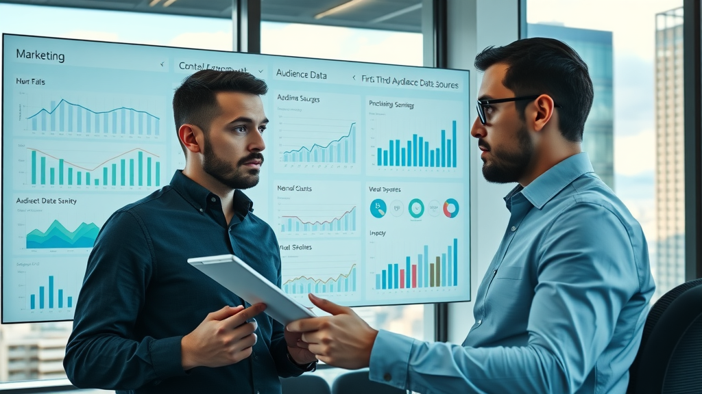 audience targeting dashboard with first- and third-party party data sources and audience segment graphs