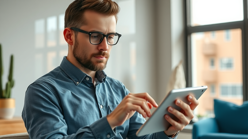 Entrepreneur accessing Google Business Profile on tablet, manage your business google account