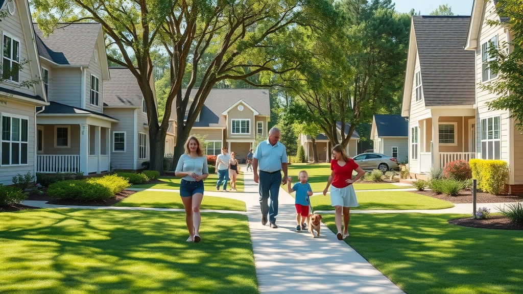 modern suburban neighborhood in Tucker GA, single family homes with families enjoying front yards and mature trees