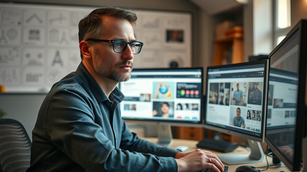 Web design expert optimizing a high-performance digital marketing services homepage layout in design studio
