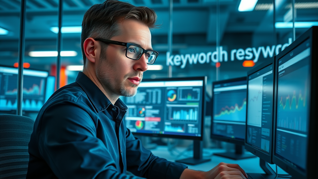 digital marketer examining keyword research tools and data for search engine optimization success
