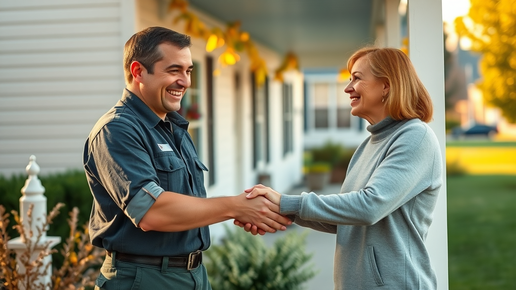 friendly HVAC technician with happy local customer—trust and authority for home service SEO