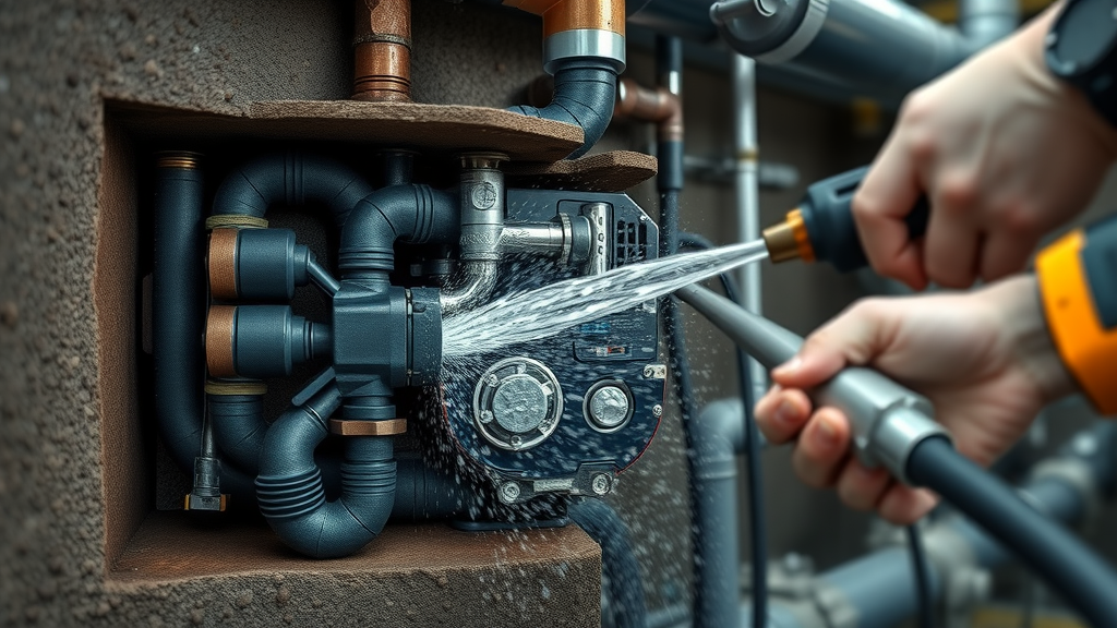 Modern plumbing tools including camera and hydro jetting in action.