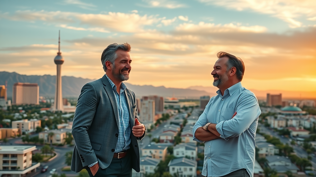 modern las vegas skyline and suburban neighborhoods for house flipping