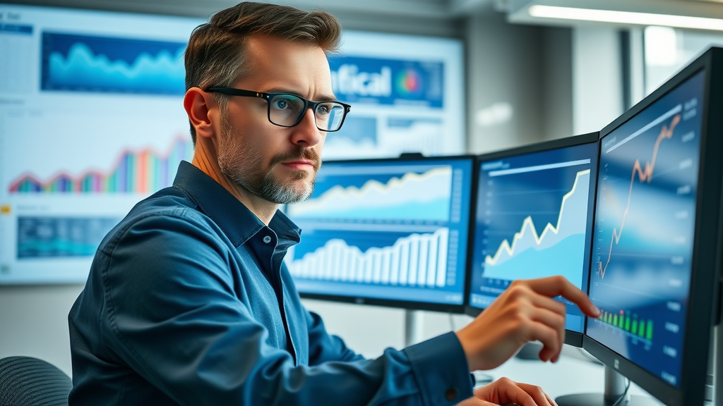 professional marketer analyzing SEO analytics, highlighting organic search engine optimization growth