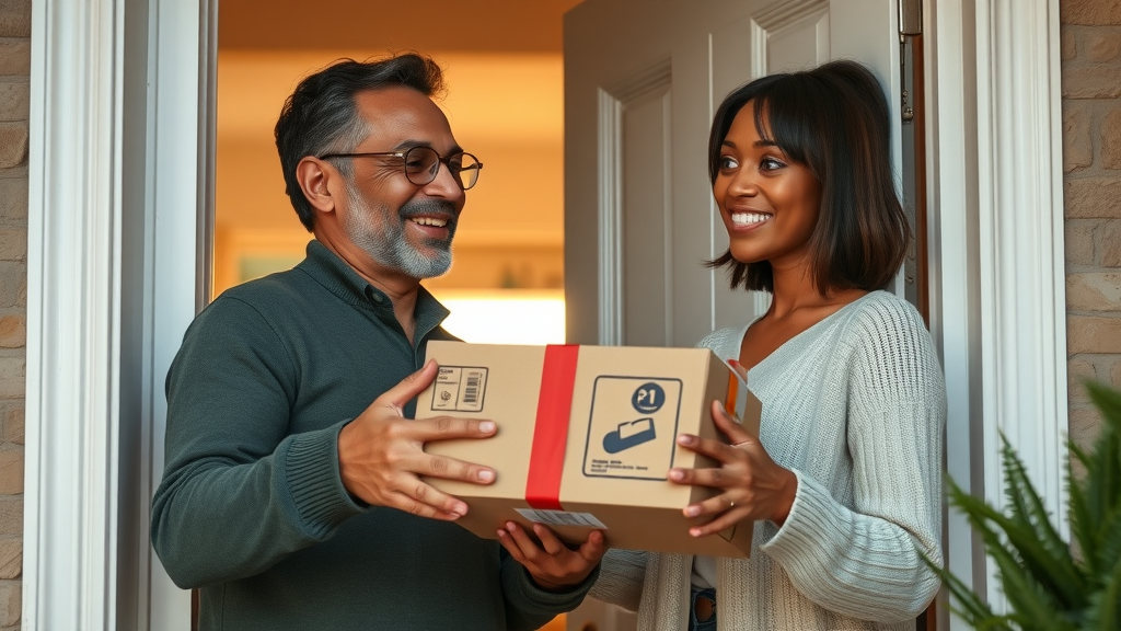 Loyal repeat customer receiving a branded package, illustrating the value of brand equity and loyalty in effective marketing branding.