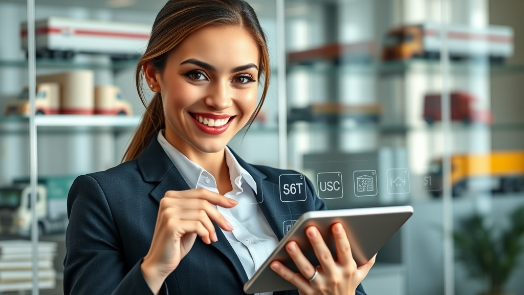 Trucking insurance expert explains policy to customers in modern office