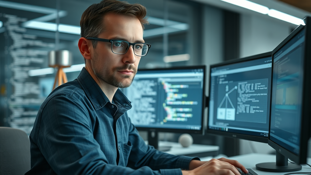IT specialist designing structured content schemas to optimize building visibility in AI marketplace
