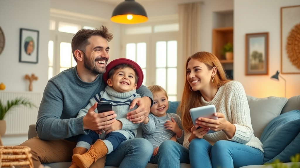 Happy family enjoying a warm home with an energy efficient boiler
