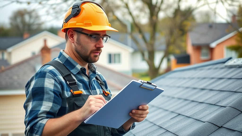 professional roofer conducting shingle roof inspection, roof maintenance, checking for roof damage