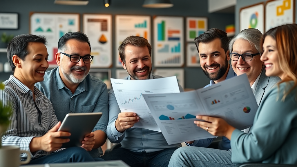Business owners reviewing tailored digital marketing plans suited for their company size and audience