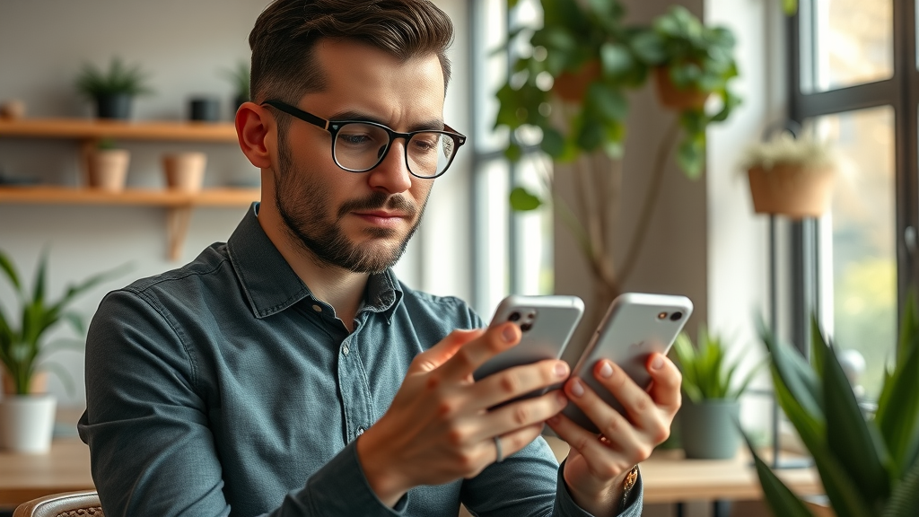 Entrepreneur optimizing social media profile for local search, social media marketing local