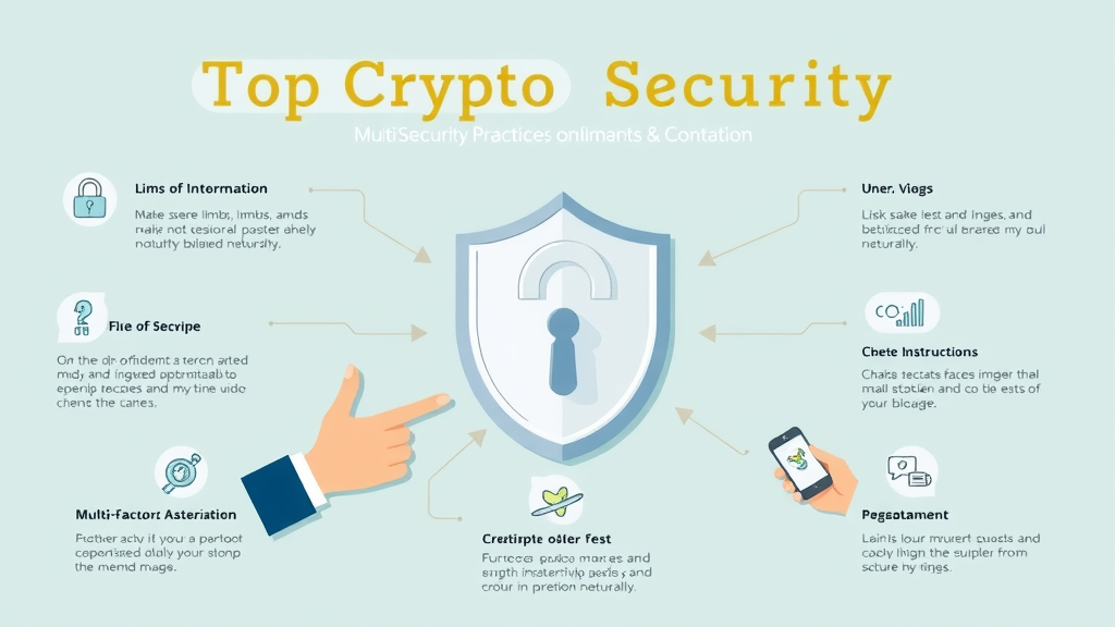 animated infographic demonstrating top crypto security practices including multi-factor authentication and password backups