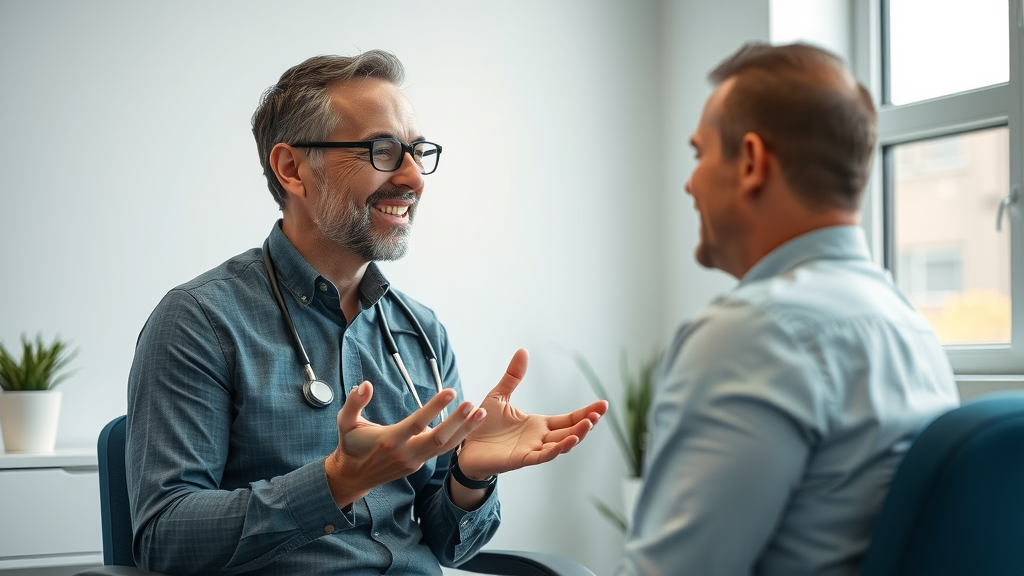 friendly sacramento chiropractor with new patient, modern consultation room, positive interaction
