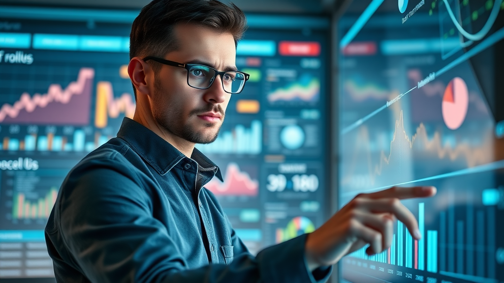 digital marketer analyzing business directory trends interactive display